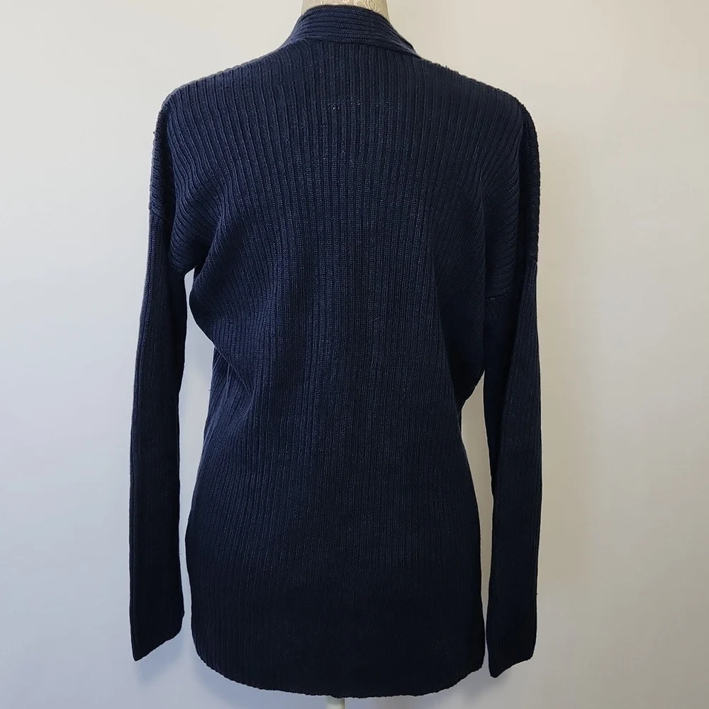 Eileen Fisher Women's Blue 100% Organic Linen Ribbed Long Sleeve Cardigan XS/TP